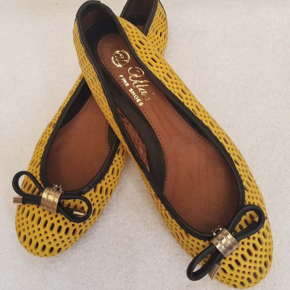 Ellie Yellow Perforated Ballet Flats with Black Trim